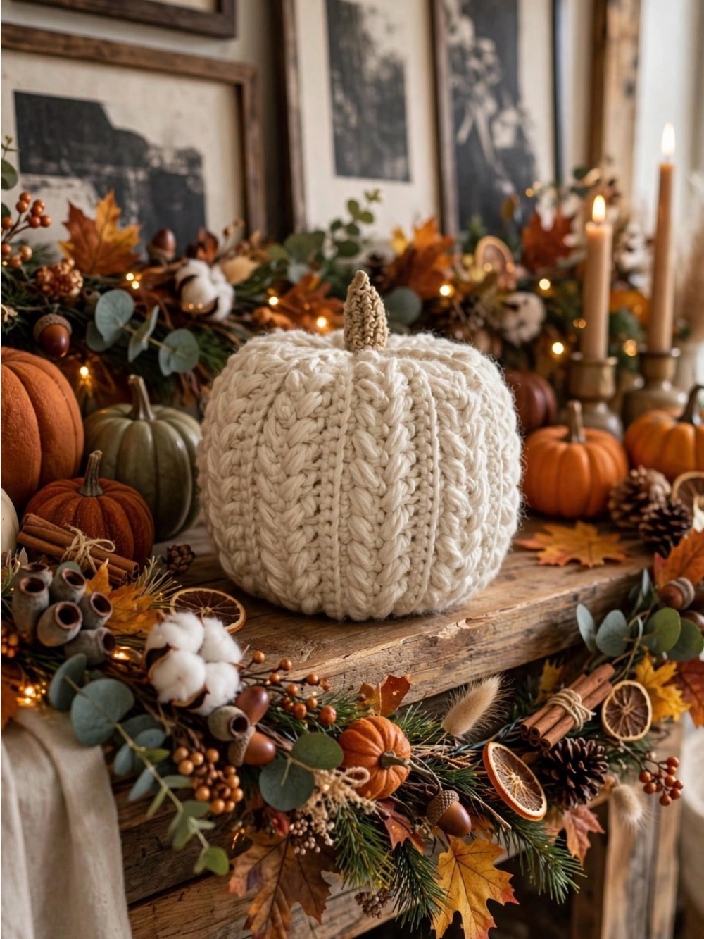 Handcrafted Cream Crochet Wheat Stitch Decorative Pumpkin - Home Holiday Decor